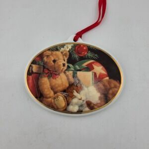 AGC Inc. Vintage‎ Merry Christmas 1994 Teddy Bear Kitten Porcelain Ornament